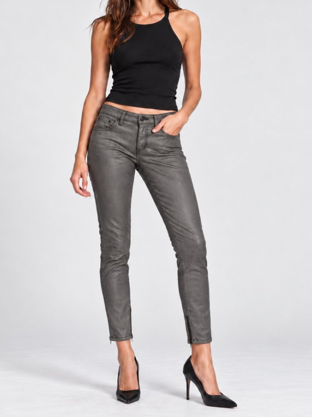 Rag & Bone for Intermix Pewter Metallic Coated Low Rise Ankle Jeans Zipper Sz 29